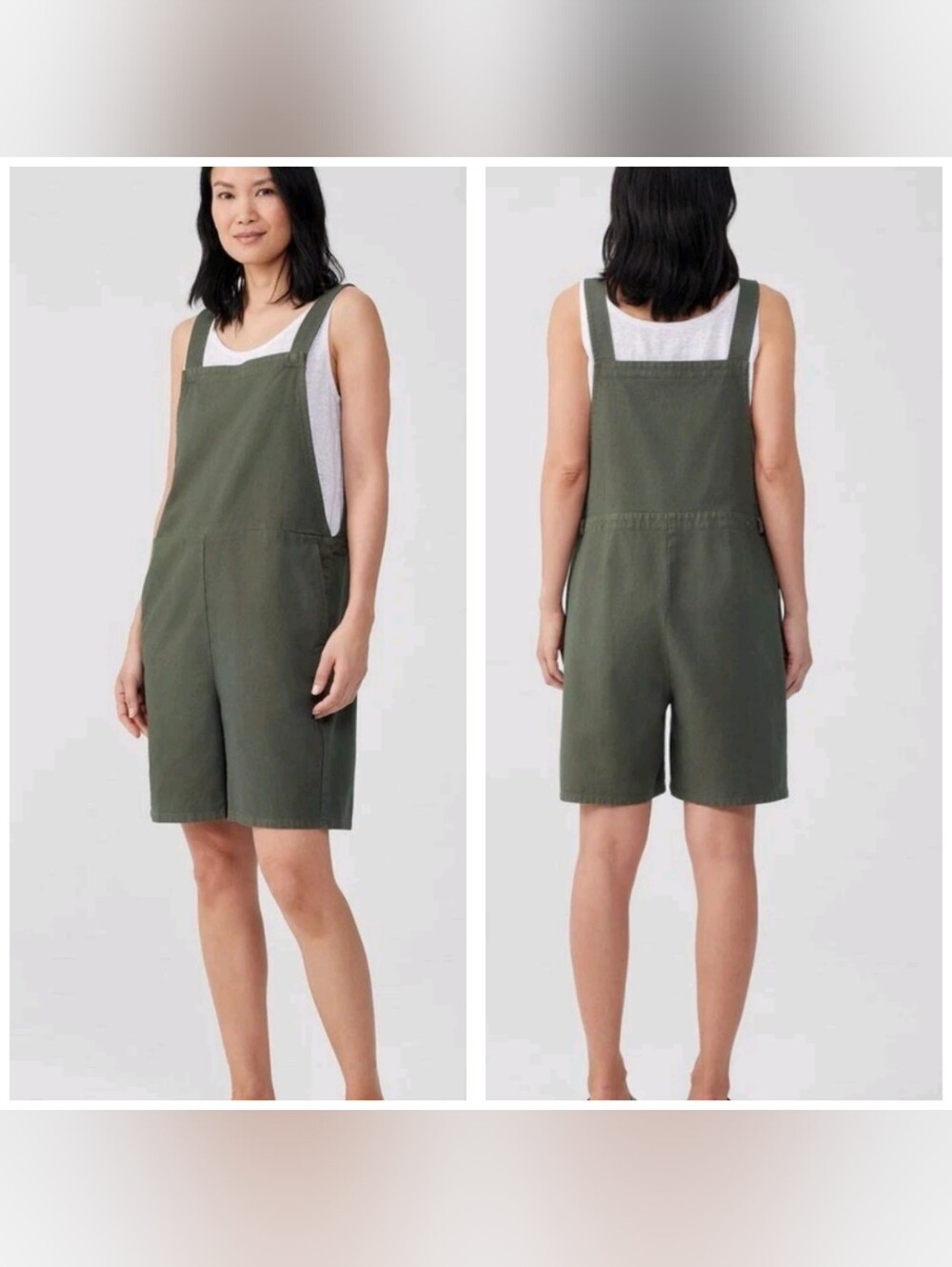 Eileen Fisher Cotton Hemp Shortalls Size S Green Minimalist Granola Girl